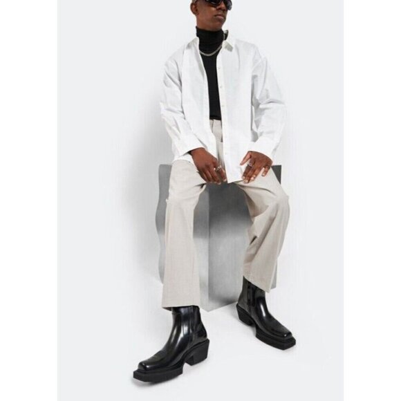 VTMNTS Logo Embossed Cowboy Ankle Boots 41 8 Mens Shiny Black Leather Vetements - Picture 3 of 16